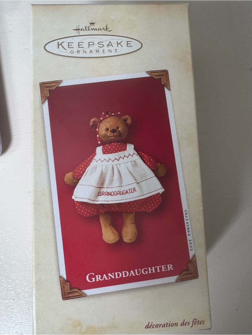 Hallmark Granddaughter Bear Christmas Ornament in Red and White Dress